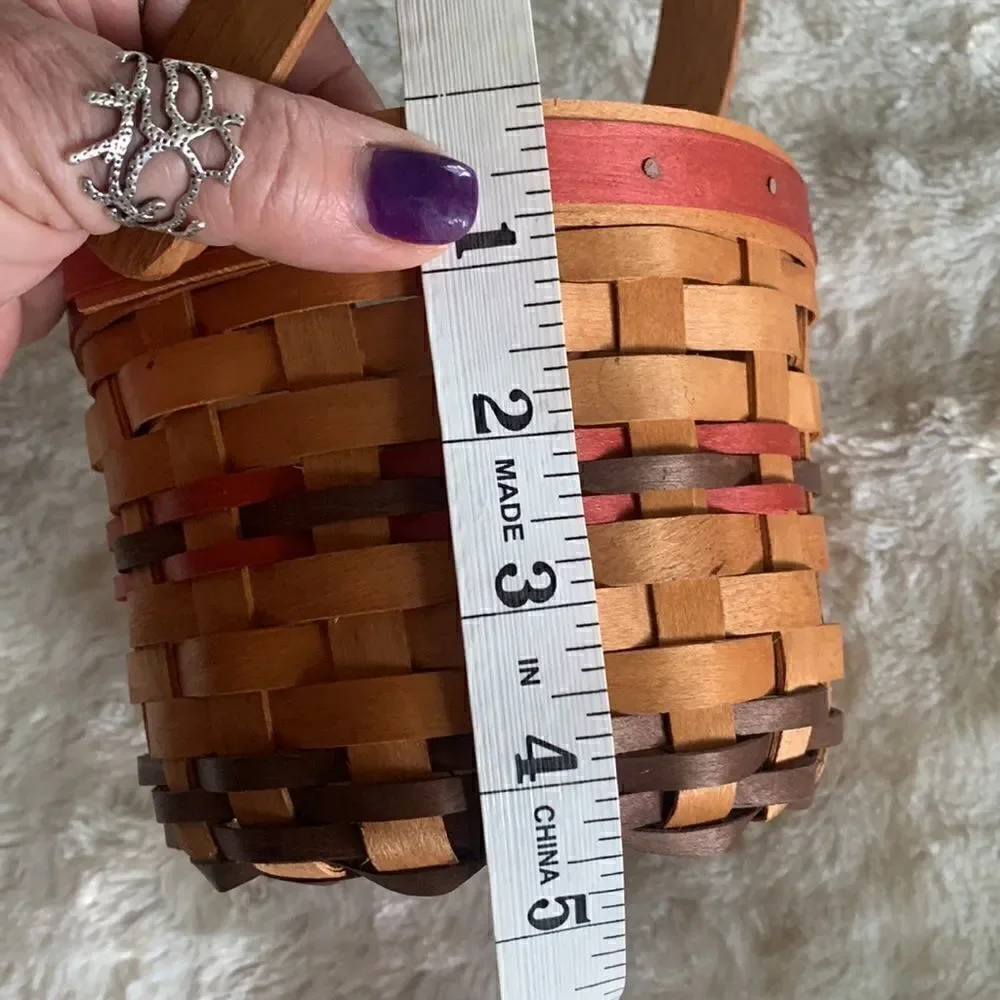 Henn Workshops Woven Wooden Basket w/Handle Hand Crafted Vintage 1998